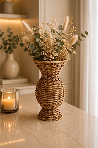Qerhome Vază decorativă din răchită de ratan - Obiect decorativ MLN-11429