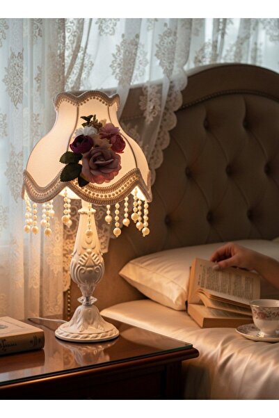 Dekovien White Velvet Covered Floral Decorated Headboard White Metal Leg Clas...