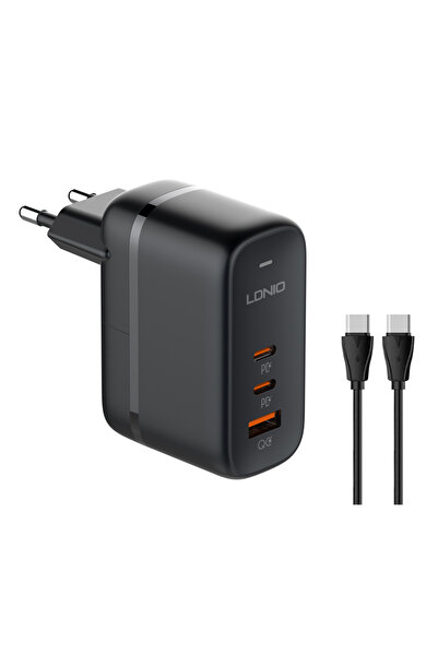 LDNIO Φορτιστής τοίχου Q366 με καλώδιο, USB/2x USB-C, 65W, GaN, μαύρο