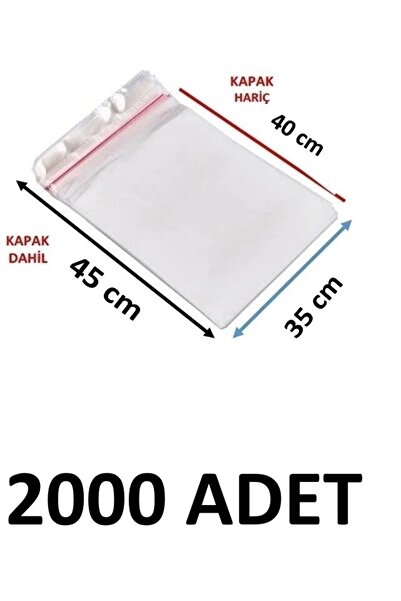 MTKardeşler 2000 Pieces 35 X 40+5 cm Adhesive Transparent Glossy Opp Bags Dow...