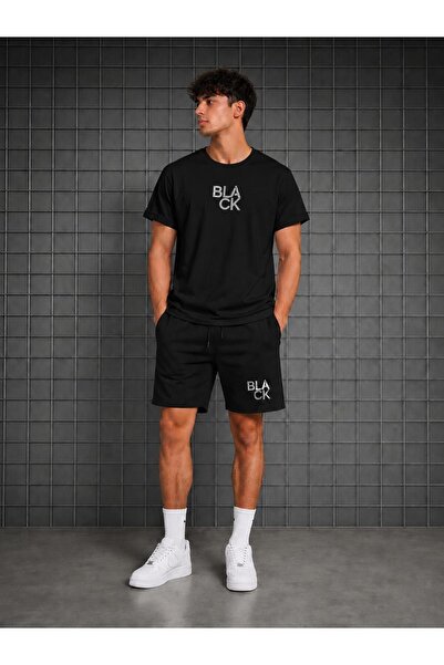 zeag Men's T-Shirt and Shorts Set with Black Printed Design