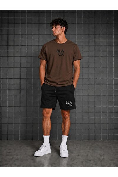 zeag Men's T-Shirt and Shorts Set with Black Printed Design