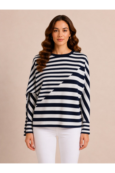 Neden Tekstil Striped Women's Knitwear Sweater - Long Sleeve Relaxed Fit