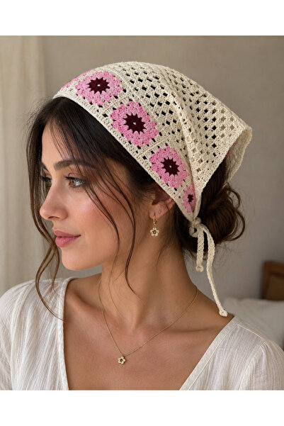 MODA Bohemian Bandana Women's Hair Band with Floral Motifs Crochet Look Pink ...