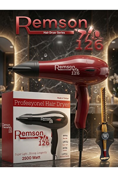126 Remson 2500Watt Profesyonel Salon Tipi Saç Kurutma & Fön Makinası (Koz05 Topuz Fırçası Hediyeli) Kırmızı Renk