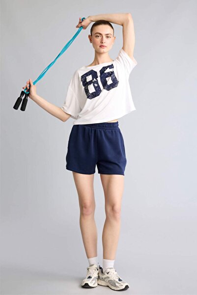DeFacto Standard Fit Athlete Crop Fit Modal Navy Blue Shorts H1991Ax26Au