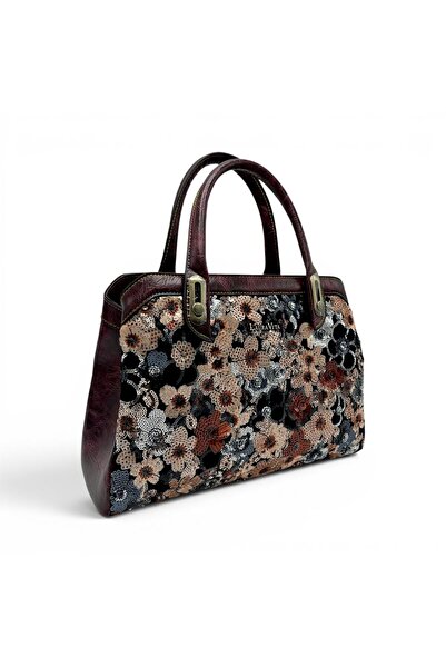 LAURA VITA **Laura Vita ARAMIS 12 Marron Women’s Bag – Floral Sequin Appliqué...