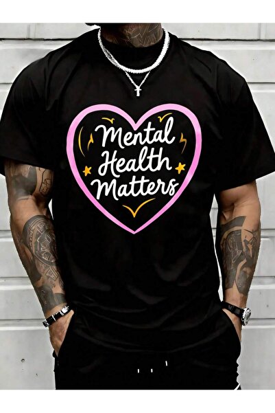 NOURAM تي شيرت أسود بتصميم قلب للرجال من Health Matters، ملابس توعوية للصحة ا...