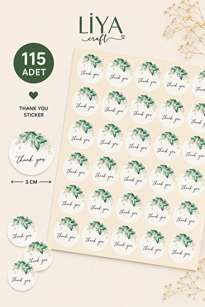 LiyaCraft 115 Adet Thank You Teşekkür Ederiz Sticker 3 cm Yuvarlak Parlak Yap...