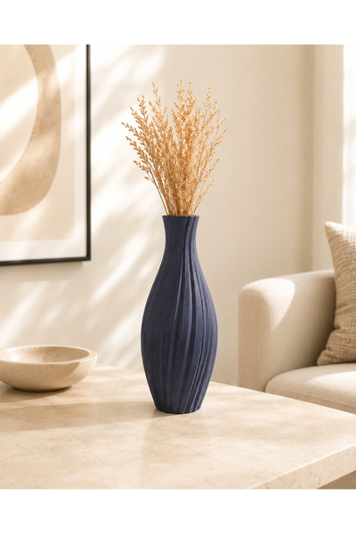 KRNHOME KRN HOME El Yapımı Beton Dekoratif Vazo Modern Çizgili Tasarım 21 cm