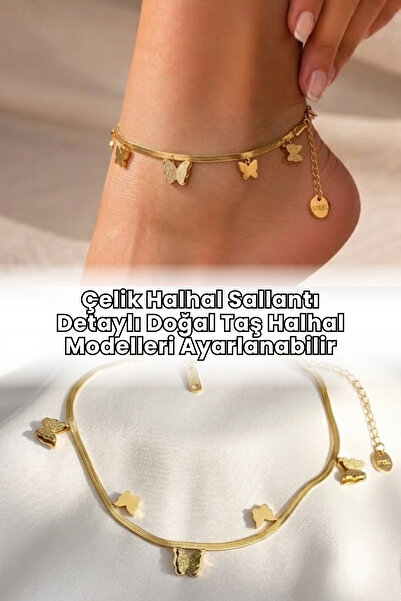 Elifsu Jewelry Steel Anklet with Dangle Detail, Natural Stone Anklet Models, ...