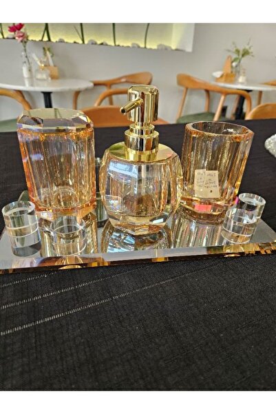 MİMSEGÜN DEKOR Honey Color Crystal Bathroom Set