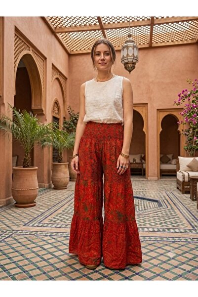 AYASOFYA OTANTIK Women's Nepali Ethnic Patterned Wide-Leg Pants with Elastic ...
