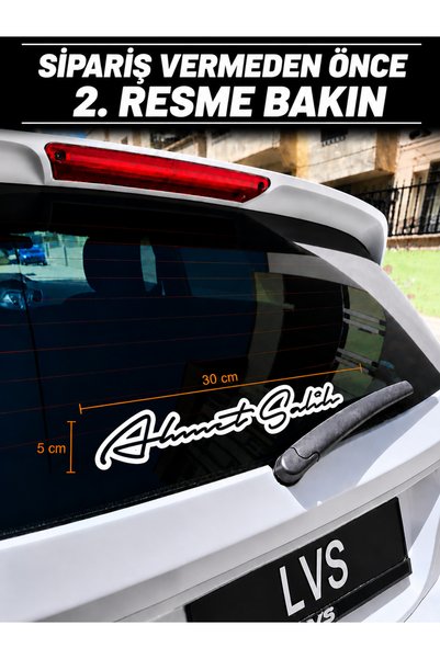 levvas İmza İsim Soyisim Beyaz Üzeine Siyah Sticker 30x5 Cm Motor ve Araç Lep...