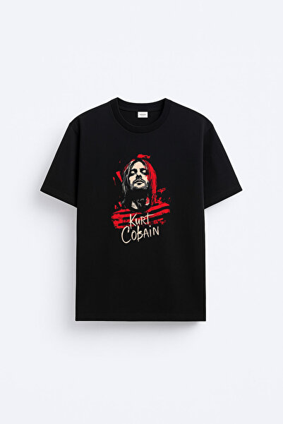 cesita Nirvana Kurt Cobain Printed Cotton Black T-Shirt T-Shirt