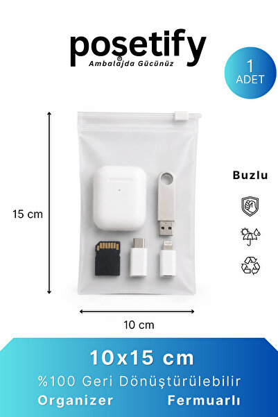 POŞETİFY Fermuarlı Organizer 10x15 Cm | 1 Adet | Buzlu Şeffaf Teknoloji, Seya...