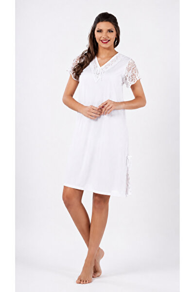 Altınay Women's Ring Viscose V-Neck Nightgown(Dress) Short Sleeve Lace Detail...
