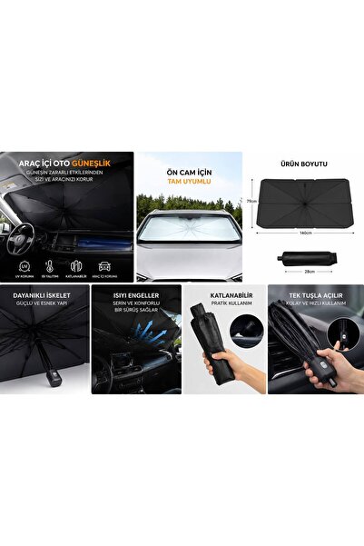PMX Katlanabilir Oto Ön Cam Güneşliği Isı ve UV Korumalı Araç Güneşlik Şemsiy...