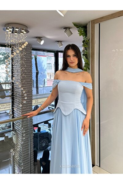 Jood Off Shoulder Maxi Evening Dress with Chiffon Sleeves