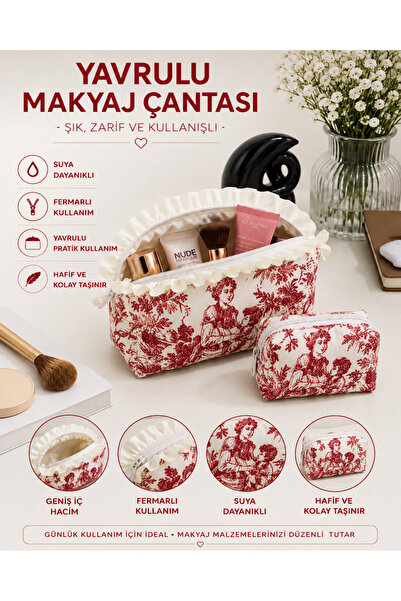 GÖKDAĞ BEDDING Vintage Floral Desenli Makyaj Çantası – Bez Kozmetik Organizer