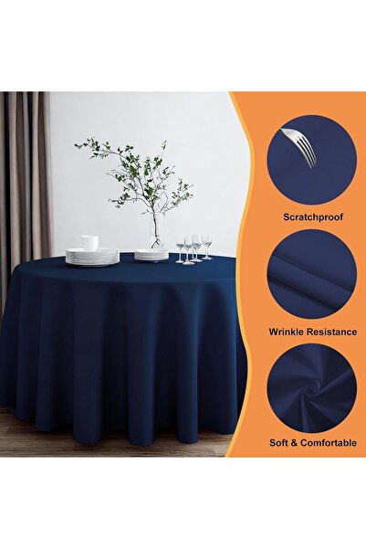 Meral Kurşun Collection Navy Blue Round Tablecloth |   Liquid Proof |   Linen...