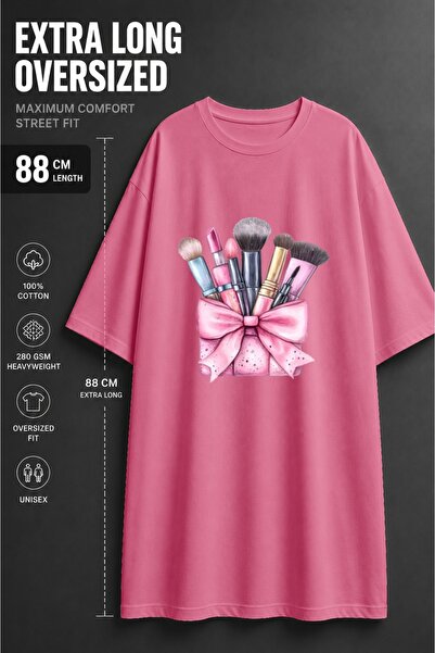 JANTIL MODA Women's Oversized Extra Long Makeup Brush Printed Tunic T-Shirt -...