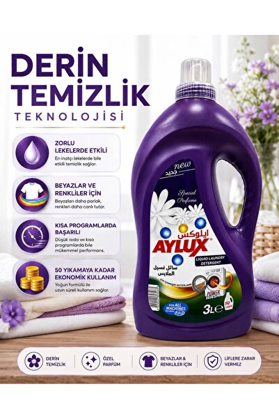 aylux Sıvı Çamaşır Deterjanı 3L (50+ Yıkama) Beyazlar & Renkliler