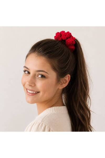 yes ticaret Knitted Pompom Hair Clip - Bulut Scrunchie Handmade - 2-Piece Han...