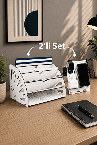 Mingitav Quarter Desktop Organizer and Phone Stand Set of 2 – Wooden File Org...