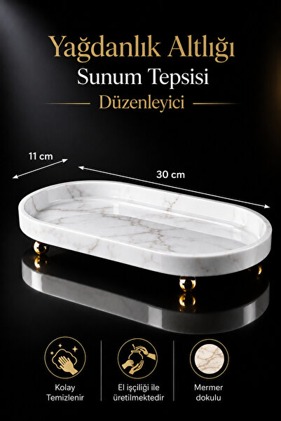 lufen deco Mermer Desenli Gold Ayaklı Yağdanlık Altlığı Sunum Tepsisi Düzenle...
