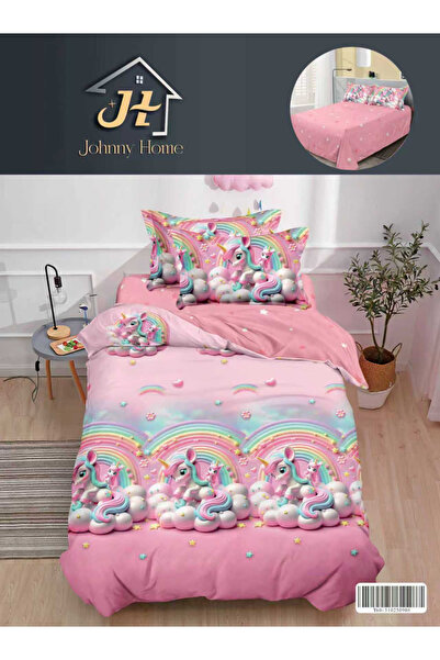 Pucioasa Set de lenjerie de pat pentru 1 persoană, 4 piese, roz cu unicorni ș...