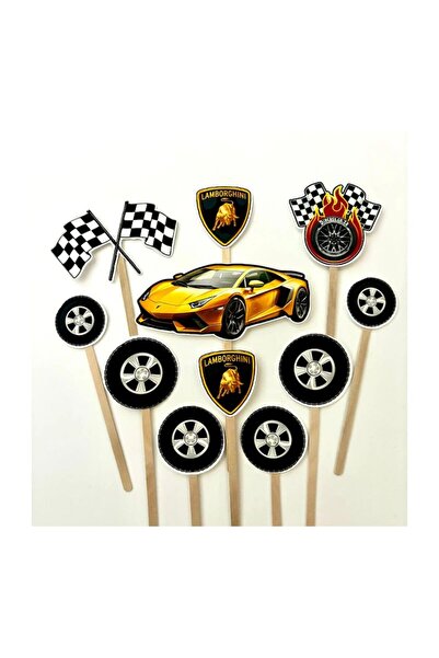 DecoParty Set de decorațiuni pentru tort – Tematică CARS - LAMBORGHINI, 11 pi...