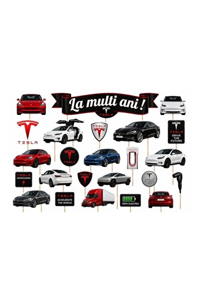 DecoParty Set de decorațiuni pentru tort – Tematică CARS TESLA, 24 de piese, ...