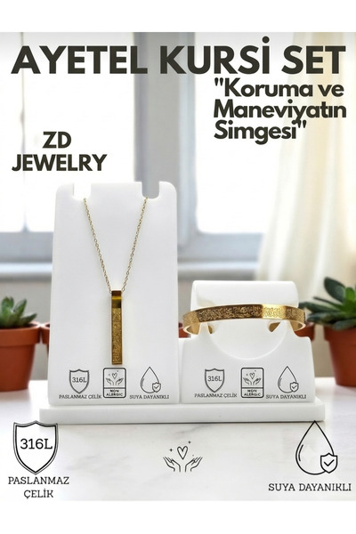 ZD JEWELRY Çelik Ayetel Kürsi Set Çubuk Kare Gold Kolye Ayarlanabilir Koruyuc...