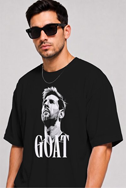 Moda Minimo Unisex Oversize T-shirt Messi GOAT Μαύρο T-shirt με στάμπα Messi,...