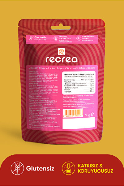 recrea snacks 1 Adet Glutensiz Çikolata Parçacıklı Kurabiye