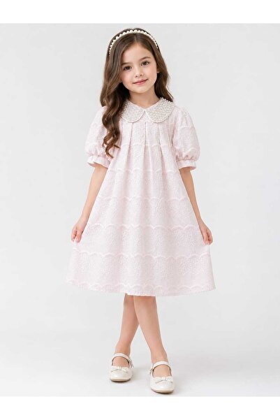 gmax Girl's Dress with Floral Patterns and Embellished Collar