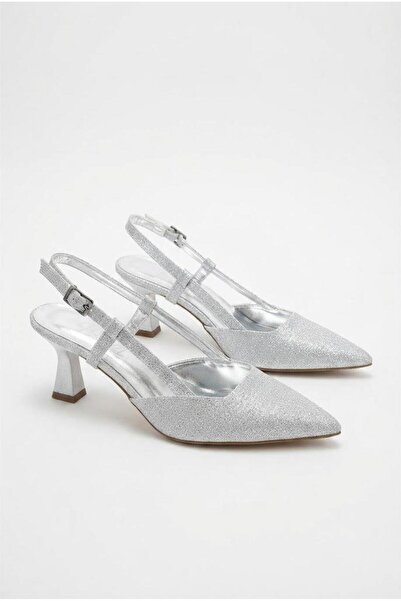 fort 62005 Silvery Soft Comfortable Open Back 6 cm Heel Height Pointed Toe Wo...