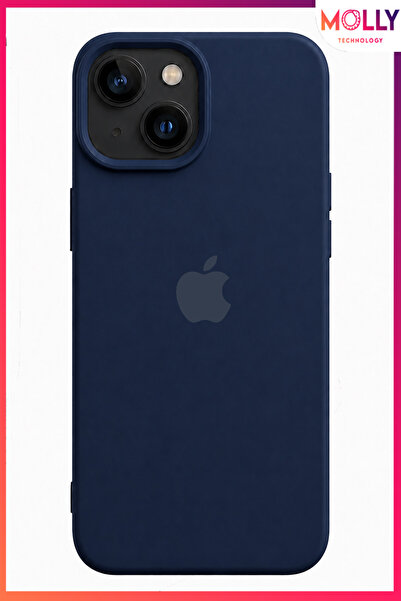 Molly iPhone 15 İçin Elma Figürlü Gece Mavisi Liquid İçi Kadife Mat Silikon K...
