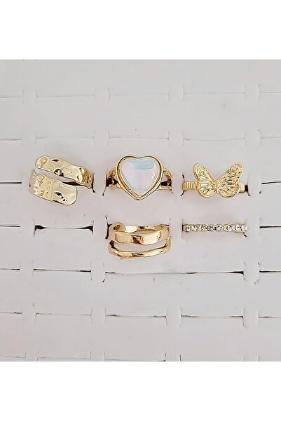 KİRAZ ÇİÇEĞİ JEWELRY Kore tarzı YANSIMALI 5li yüzük seti