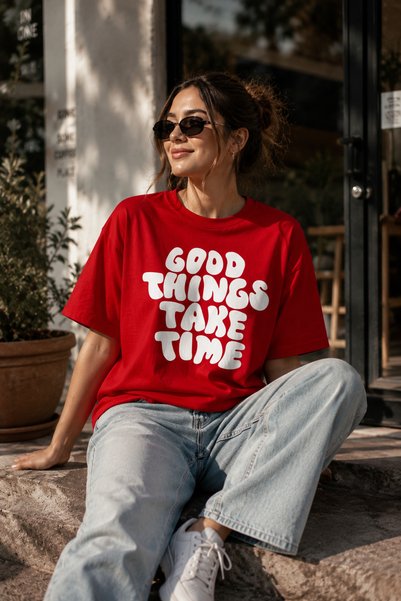 Rubonia Women's Oversize Printed T-Shirt Comfortable Fit Casual Basic Street Style Crew Neck Short Sleeve T-Shirt