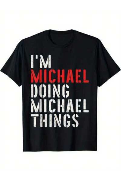 23ERVA تي شيرت بطباعة "I'm Doing Michael Things" - قميص أسود فضفاض غير رسمي م...