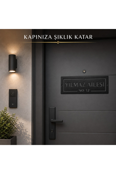 DM METAL Kişiye Özel Metal Kapı İsimliği Siyah Aile Soyadı ve Daire Numaralı ...