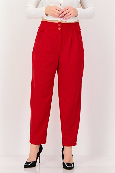 Trend Alaçatı Stili Women Regular Fit Plain Straight Leg Pants, Red