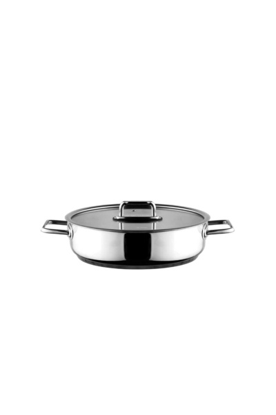 Aryıldız Colombus Metal Handle Glass Lid Flat Pot - 32 cm