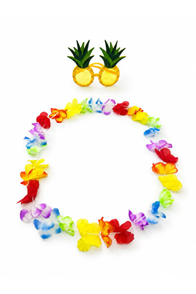 PARTİPORT Hawaii Party Set Pineapple Glasses and Colorful Flower Hawaiian Nec...