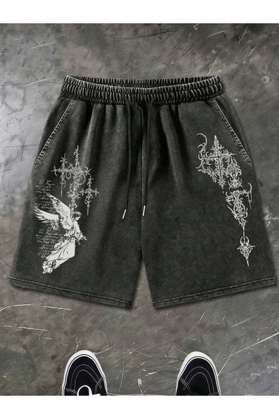 Toum Gothic Design Grunge Oversize Washed Vintage Bermuda Shorts