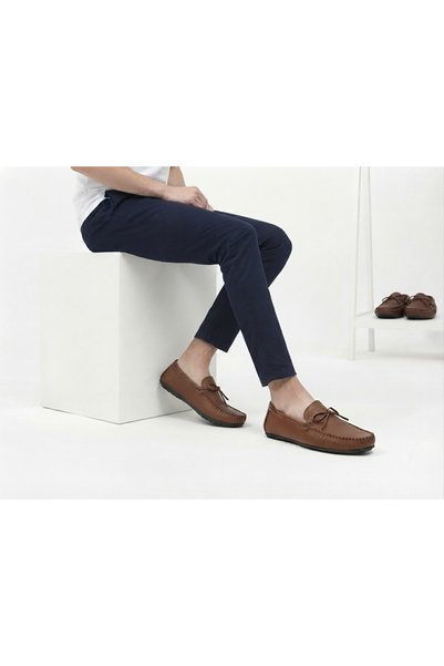 ERDOĞAN TULGAR Genuine Soft Leather Bowknot Flexible Casual Brown Loafer Ballet Men's Shoes Te0492
