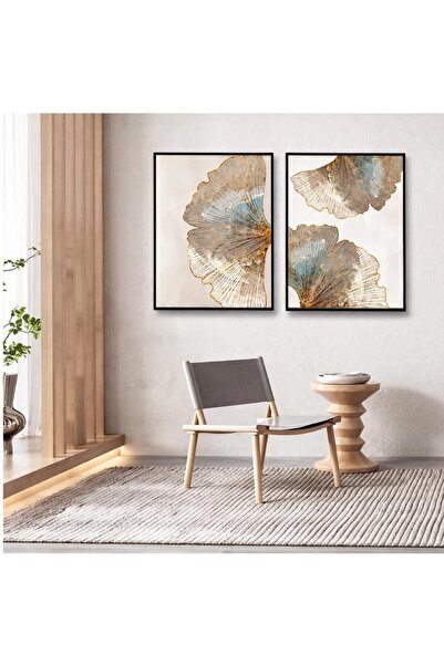 ALAYRA International Alayra Gold Leaf Flower Canvas Art Set of 2, Natural Fra...