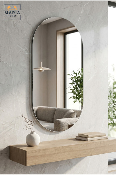 MARIA HOMES Large Frameless Capsule-Shaped Wall Mirror, Modern Full-Length De...